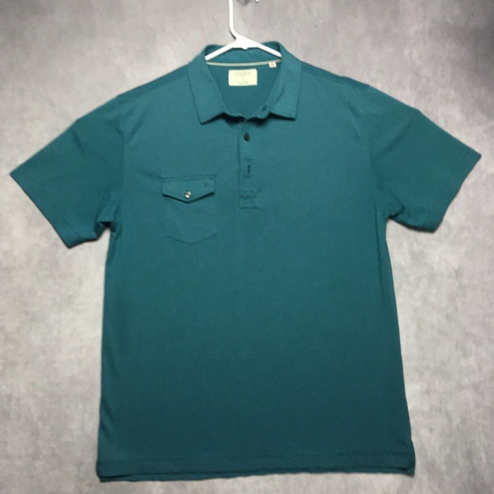 Linksoul Men Golf Polo Shirt Large Short Sleeve Collared Pocket Teal Blue Cotton